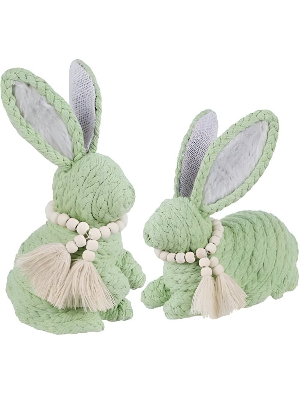 2 Pack Easter Bunny Decorations for Home - Rustic Woven Bunnies